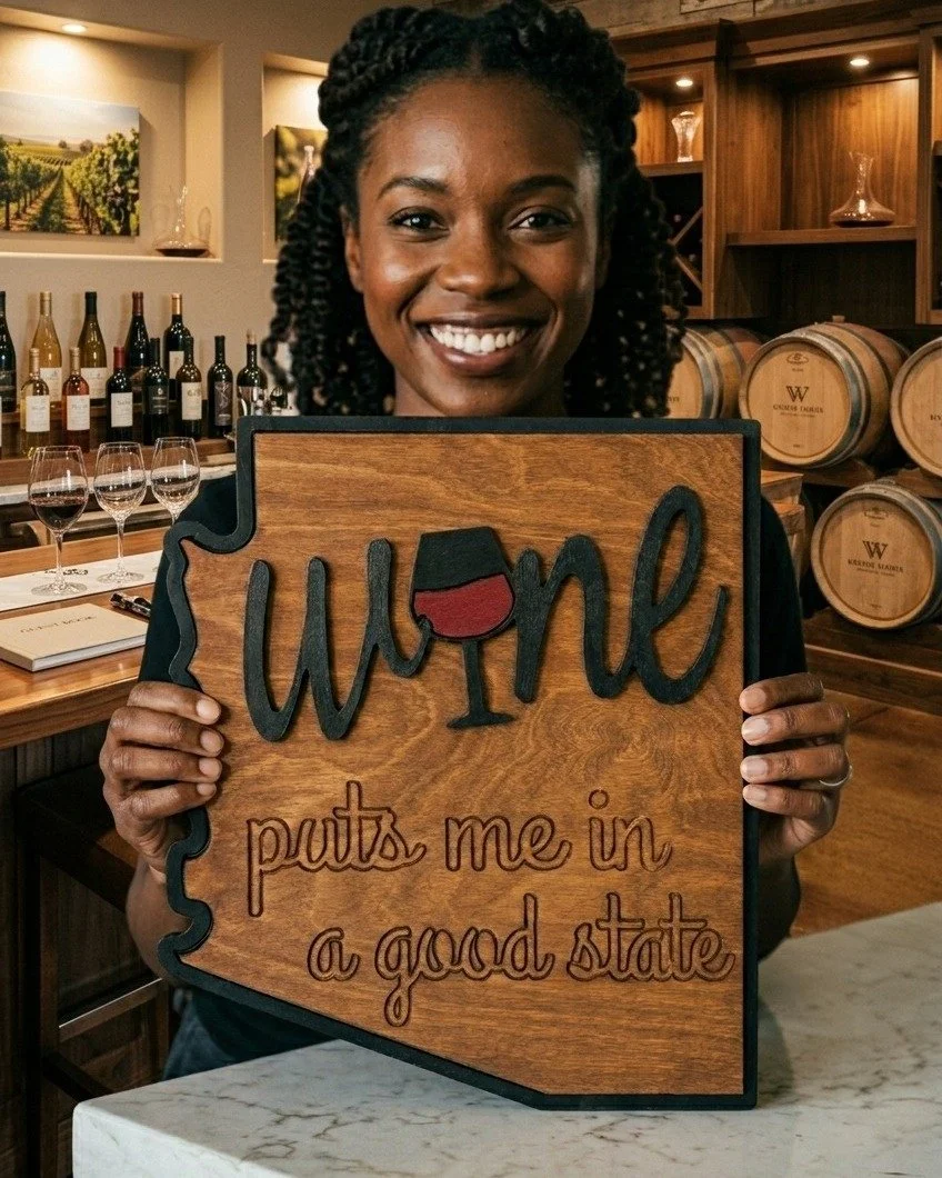 The website is officially updated....same great quality items, just looks a little different.  And now you can shop directly with me and buy items like this state-shaped wooden wine decor sign.  This can also be customized for any state...is a great 