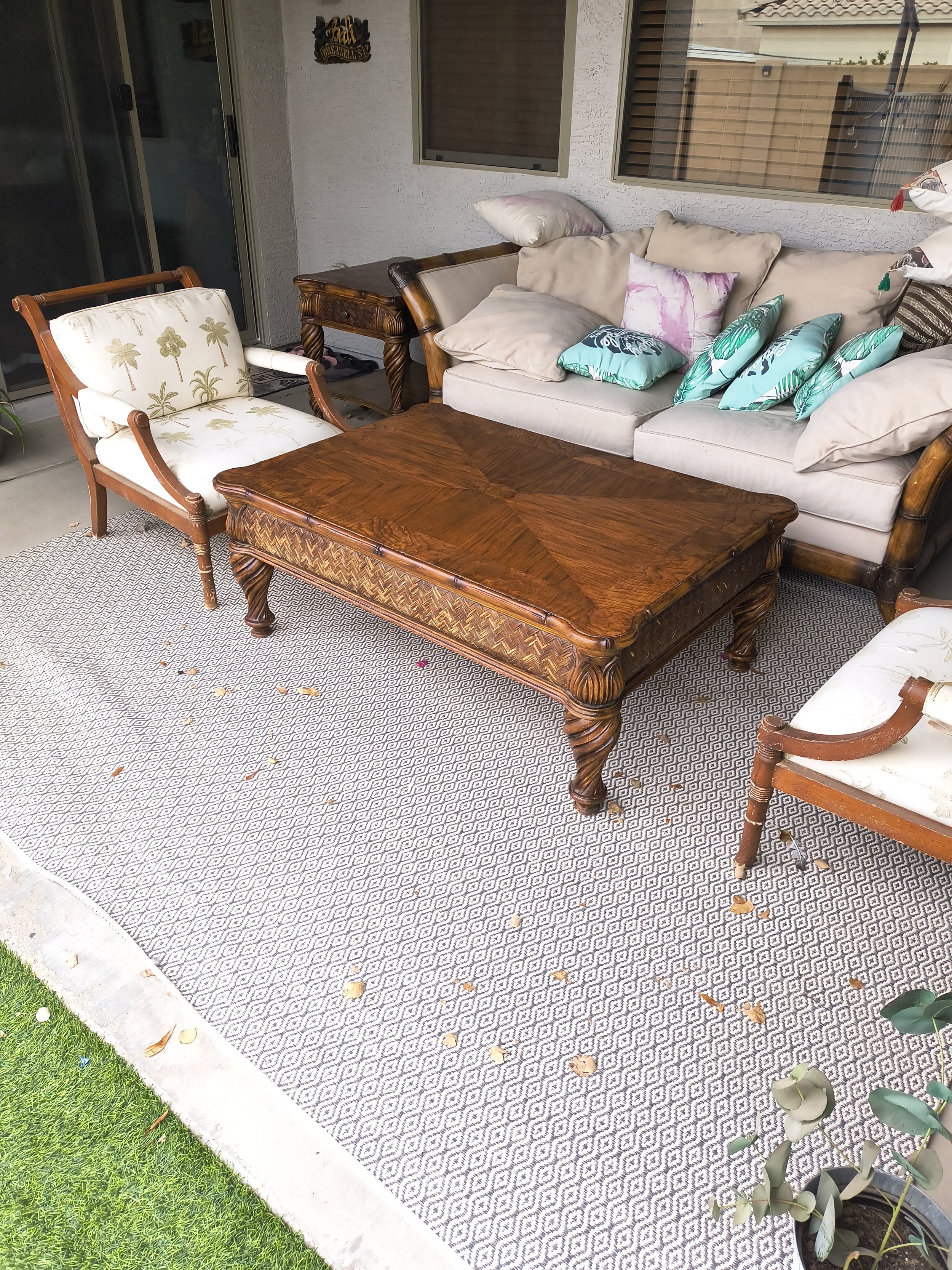Refurbished top of an outdoor coffee table.