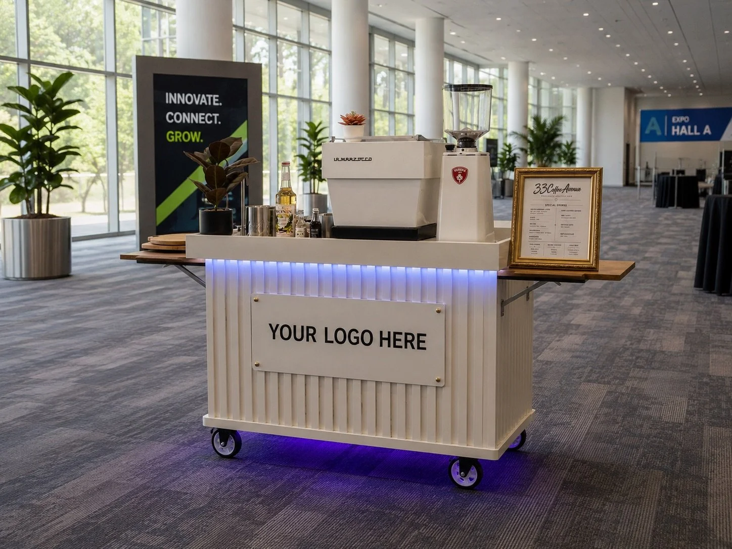 Coffee cart custom logo for corporate event catering