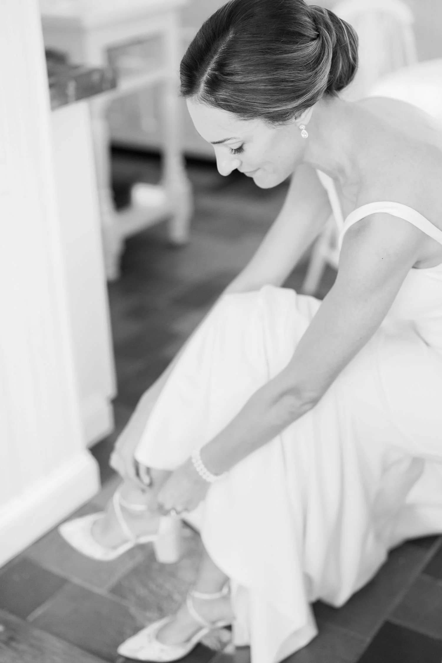 Elegant bridal hairstyle and wedding makeup for a Long Island bride.