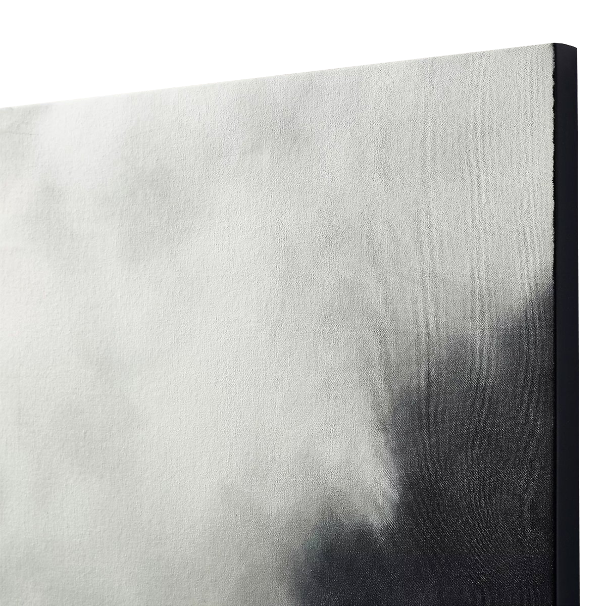 Close-up of a white textured painting replica with a shadow and edge of a black frame