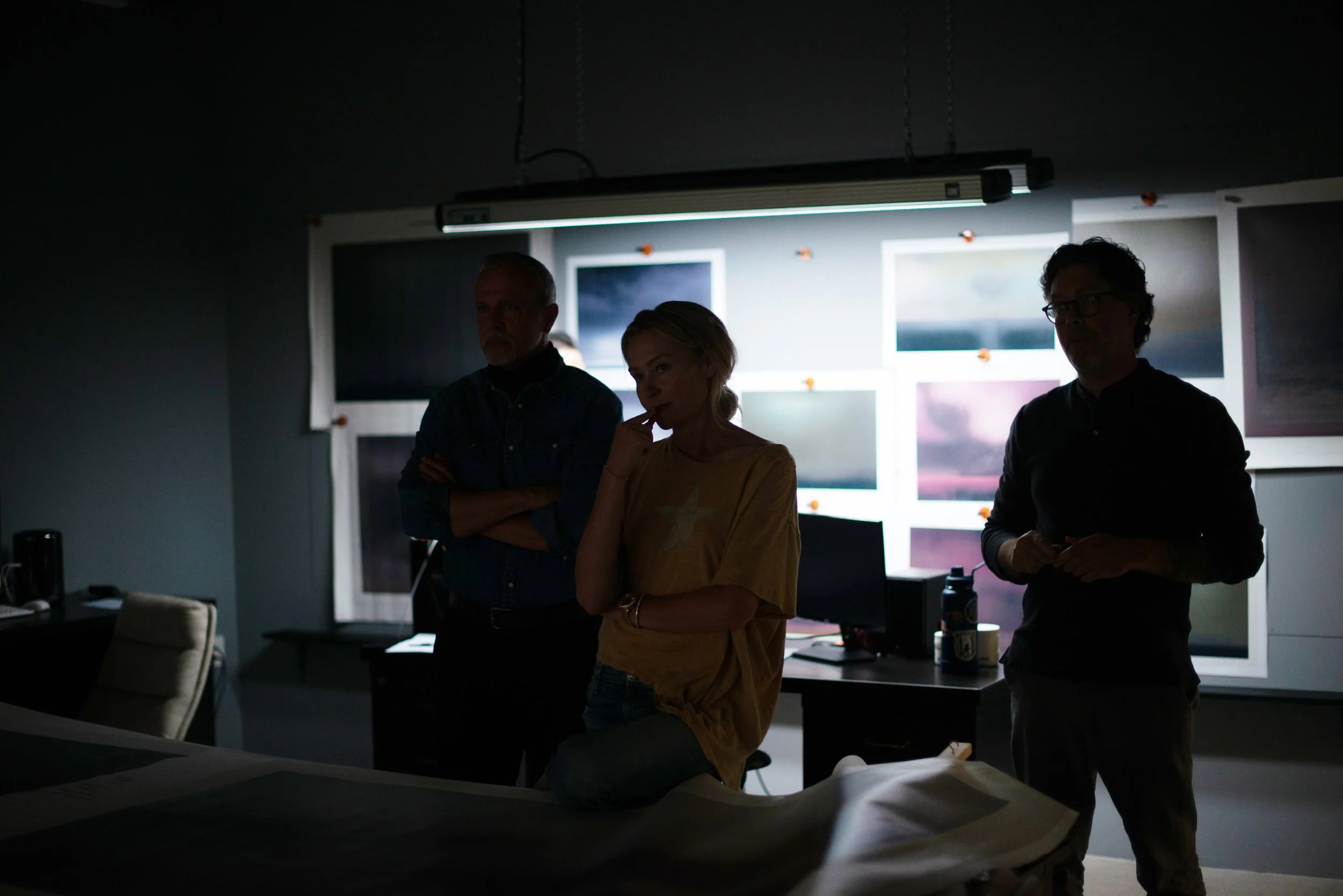 Artist meeting with Portia de Rossi and General Public staff in the art review room. 