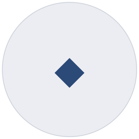 A blue diamond shape in the center of a white circle on a black background.