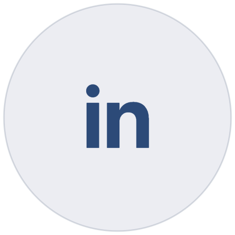 LinkedIn logo with a light gray background and dark blue text inside a white circle.