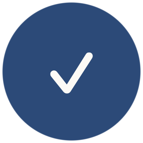 Blue circular icon with a white checkmark in the center.