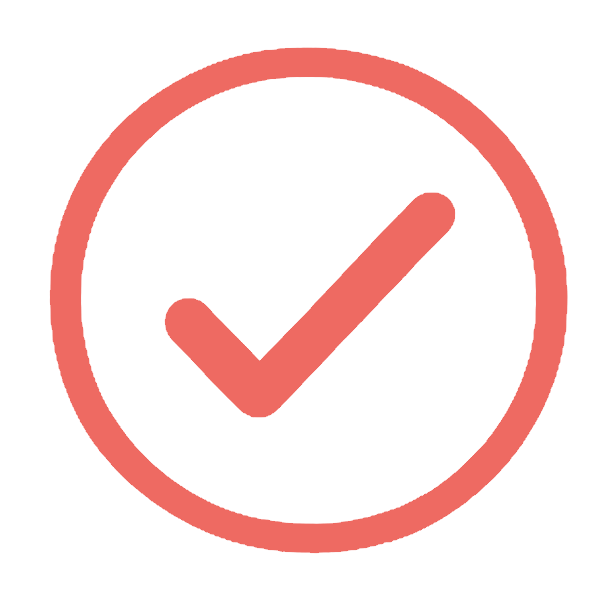 Red checkmark inside a circle on a black background.