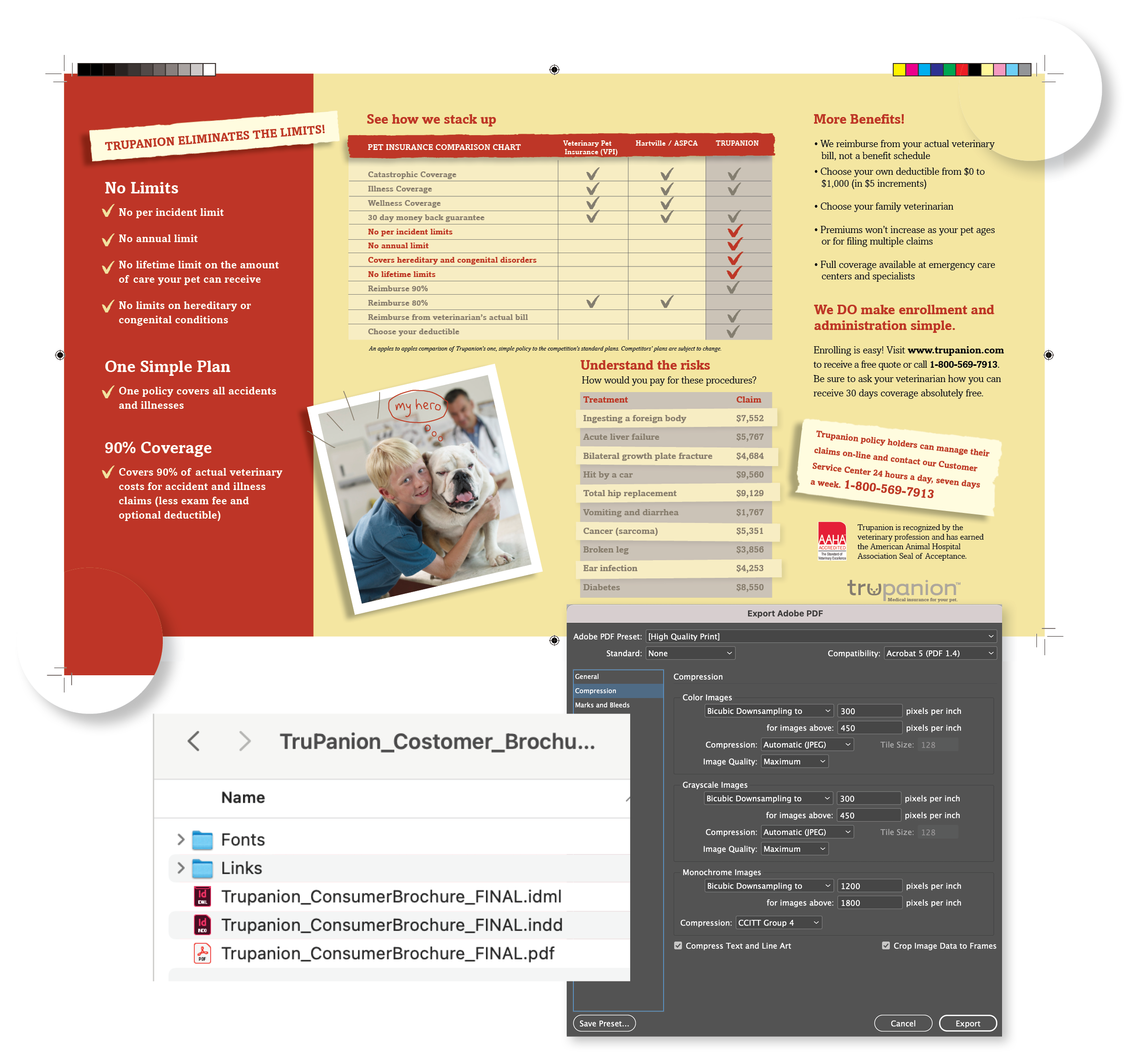 Screen showing the Trupanion customer brochure open in InDesign.