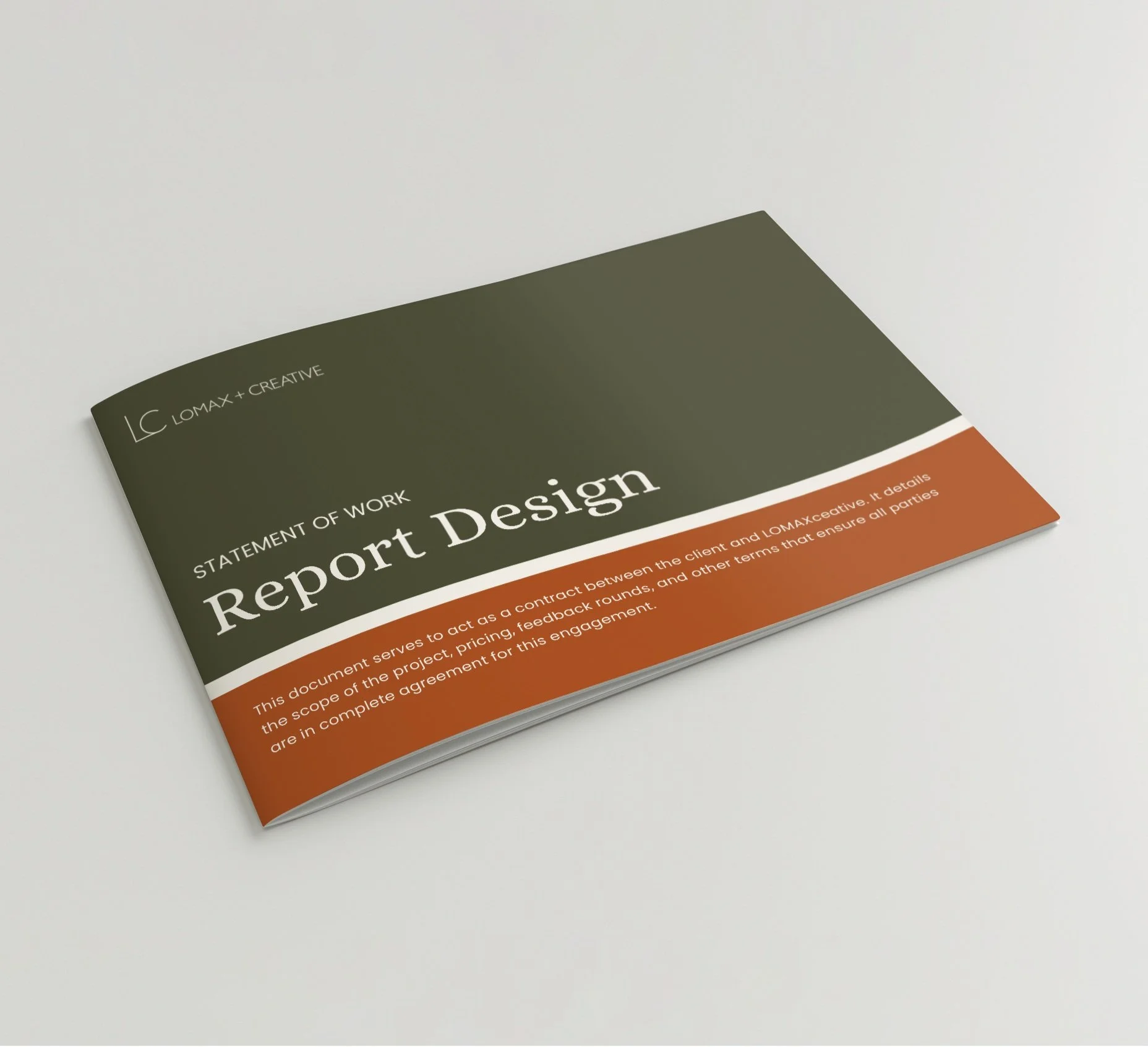 Close-up of a LOMAX + CREATIVE  'Support Design Report' and the logo 'LOMAX + CREATIVE'.