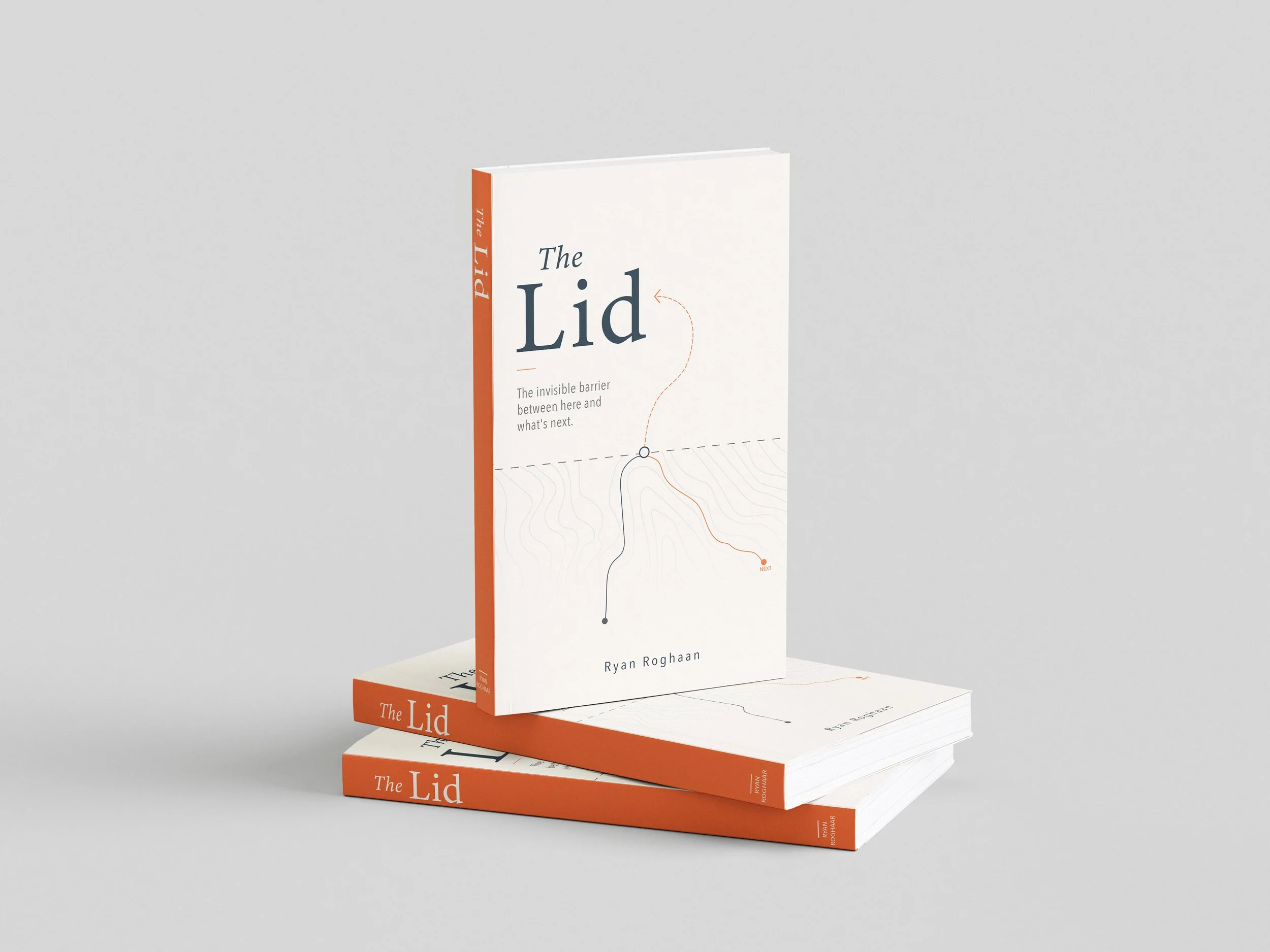 Alternate cover concept for The Lid featuring a topographic map with a plotted orange route rising past a dotted-line barrier.