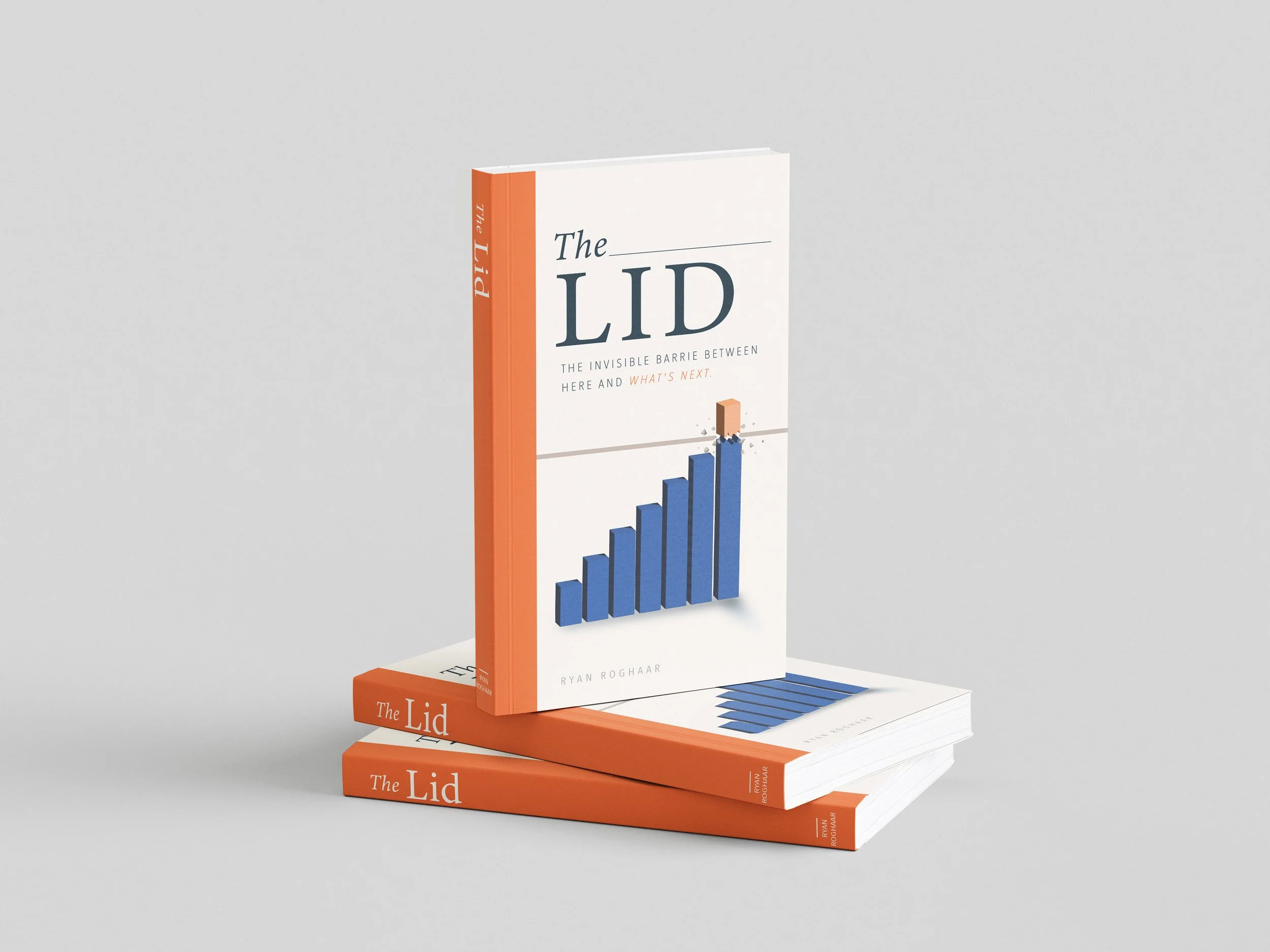 Alternate cover concept for The Lid featuring a three-dimensional rising blue bar chart breaking through a horizontal line, with a bright orange spine.