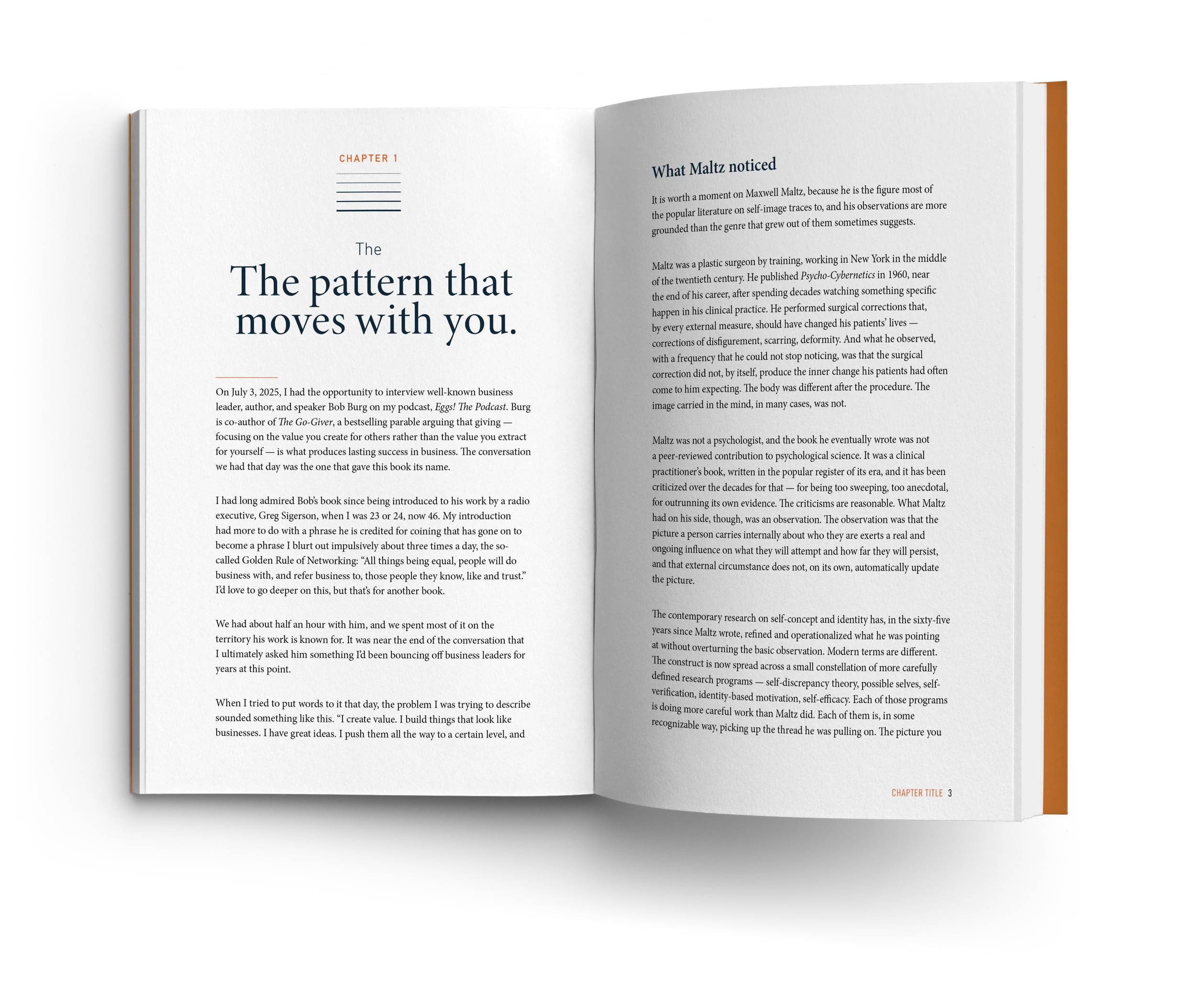 Interior spread from The Lid: chapter opener with stacked lid lines and a serif chapter title, alongside a body page with pull quote styling.