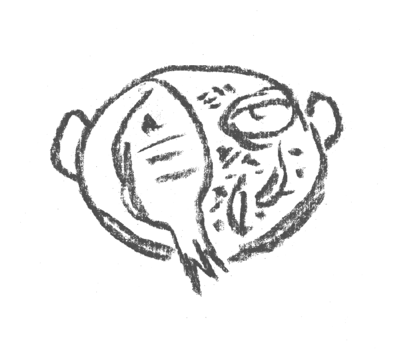 A charming hand-made charcoal illustration of an Indian fish dish