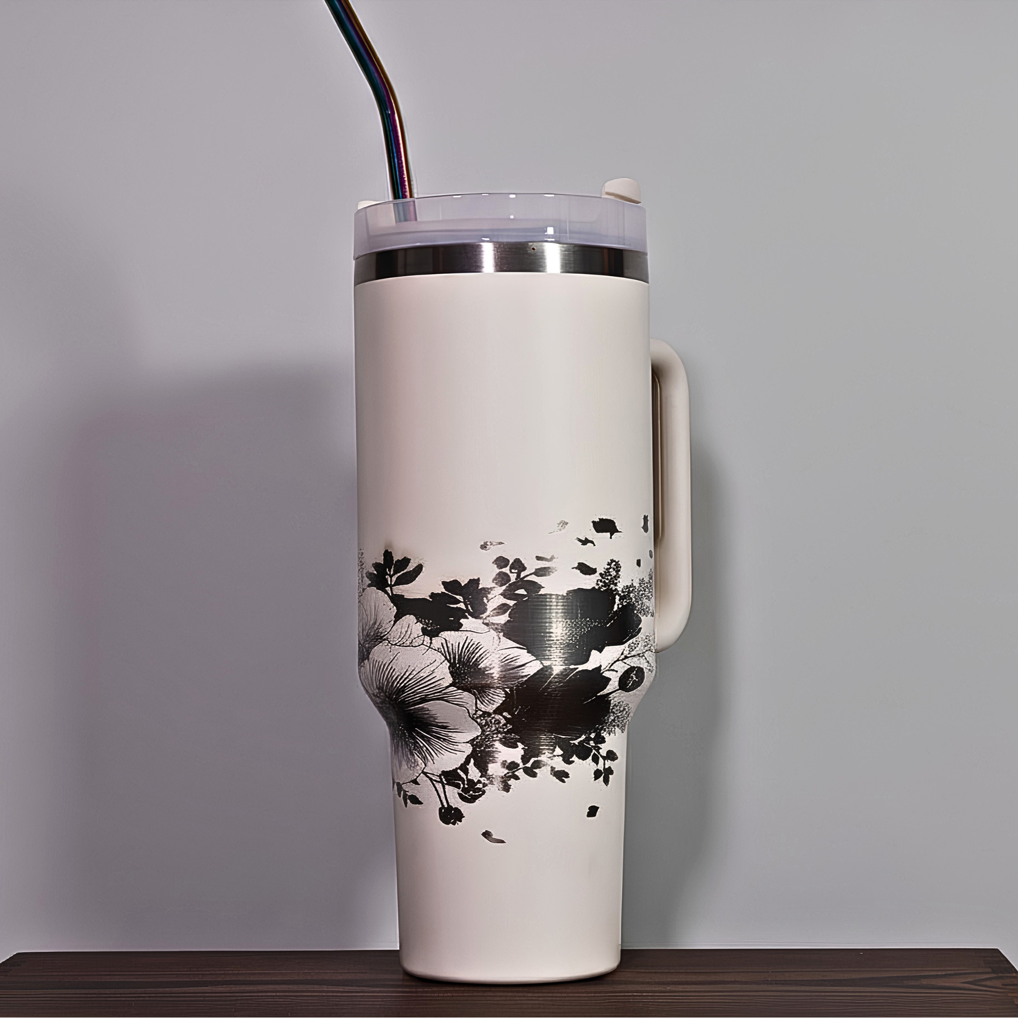 40oz White Floral Tumbler