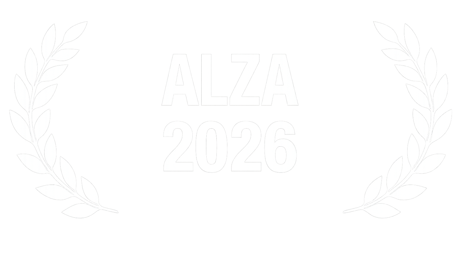 Black and white logo with leaves on each side, featuring the text "ALZA 2026" in the center.