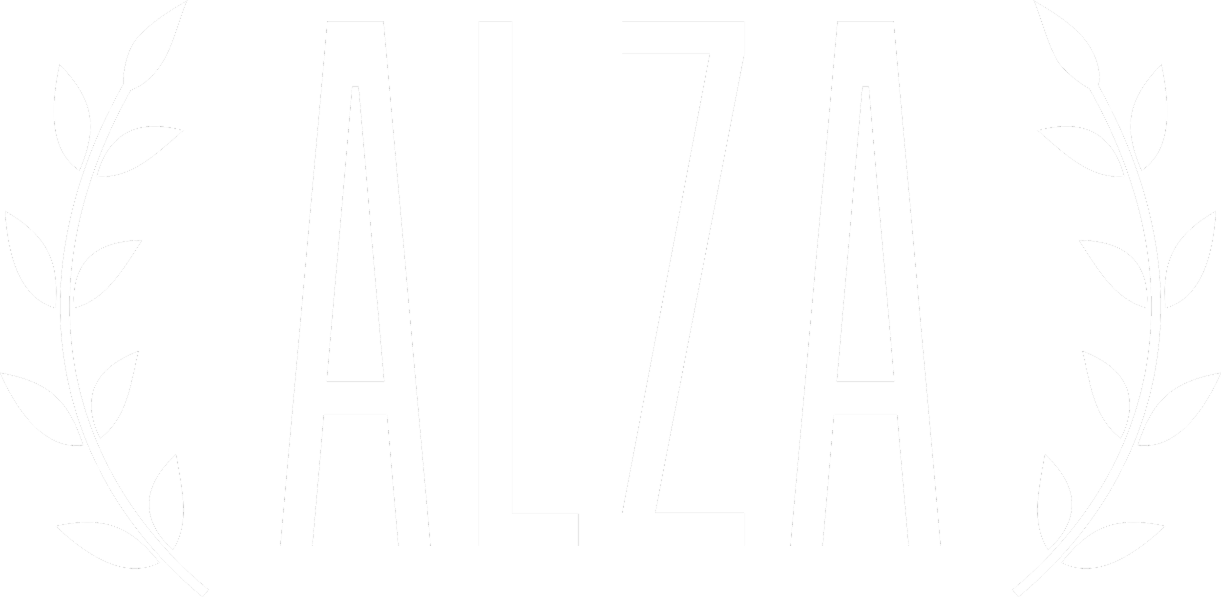 Black background with white text that reads 'ALL'. The text is surrounded by a white laurel wreath.