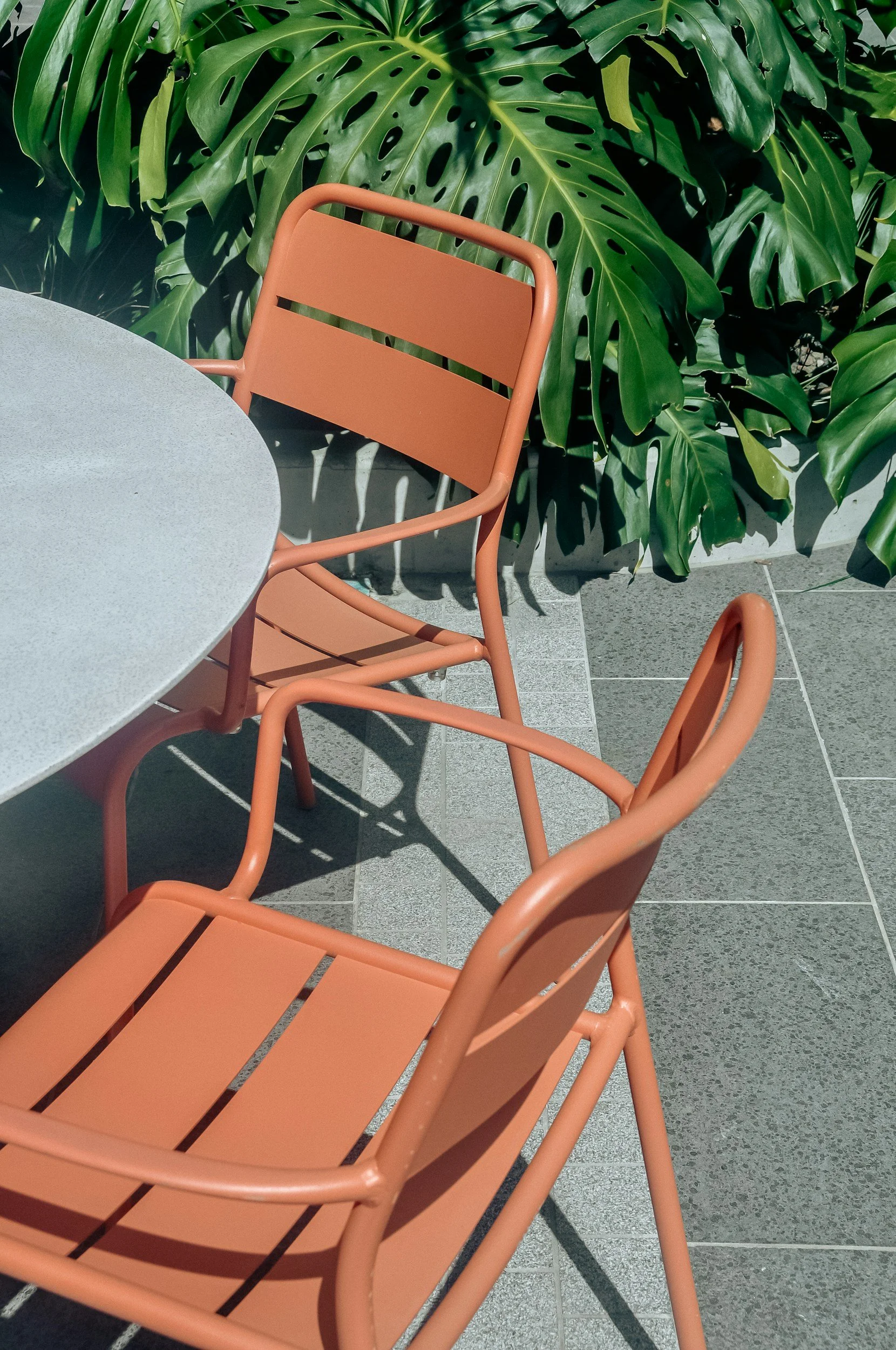 2 orange patio chairs for a client and EMDR therapist in Nova Scotia