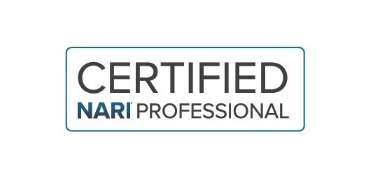 Certified NARI Professional logo with black, blue, and gray text.