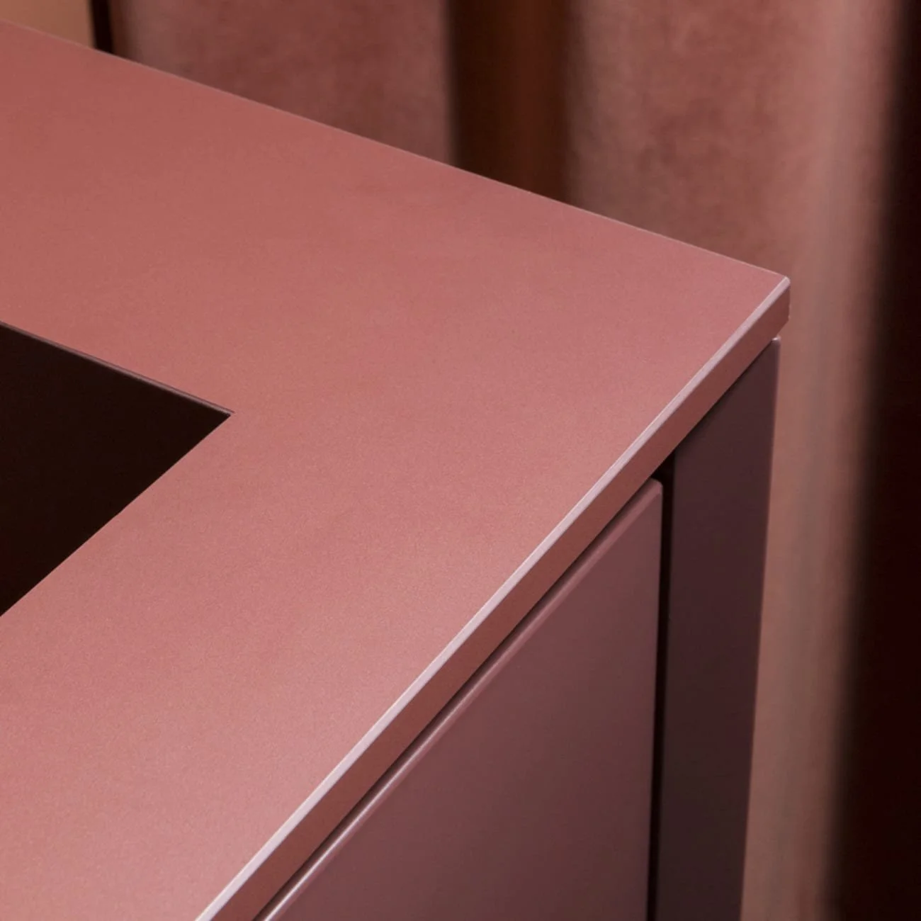 Fiora / FENIX NTM by Sachsenküchen premium luxury bespoke German kitchens. Pink Red Burgundy kitchens