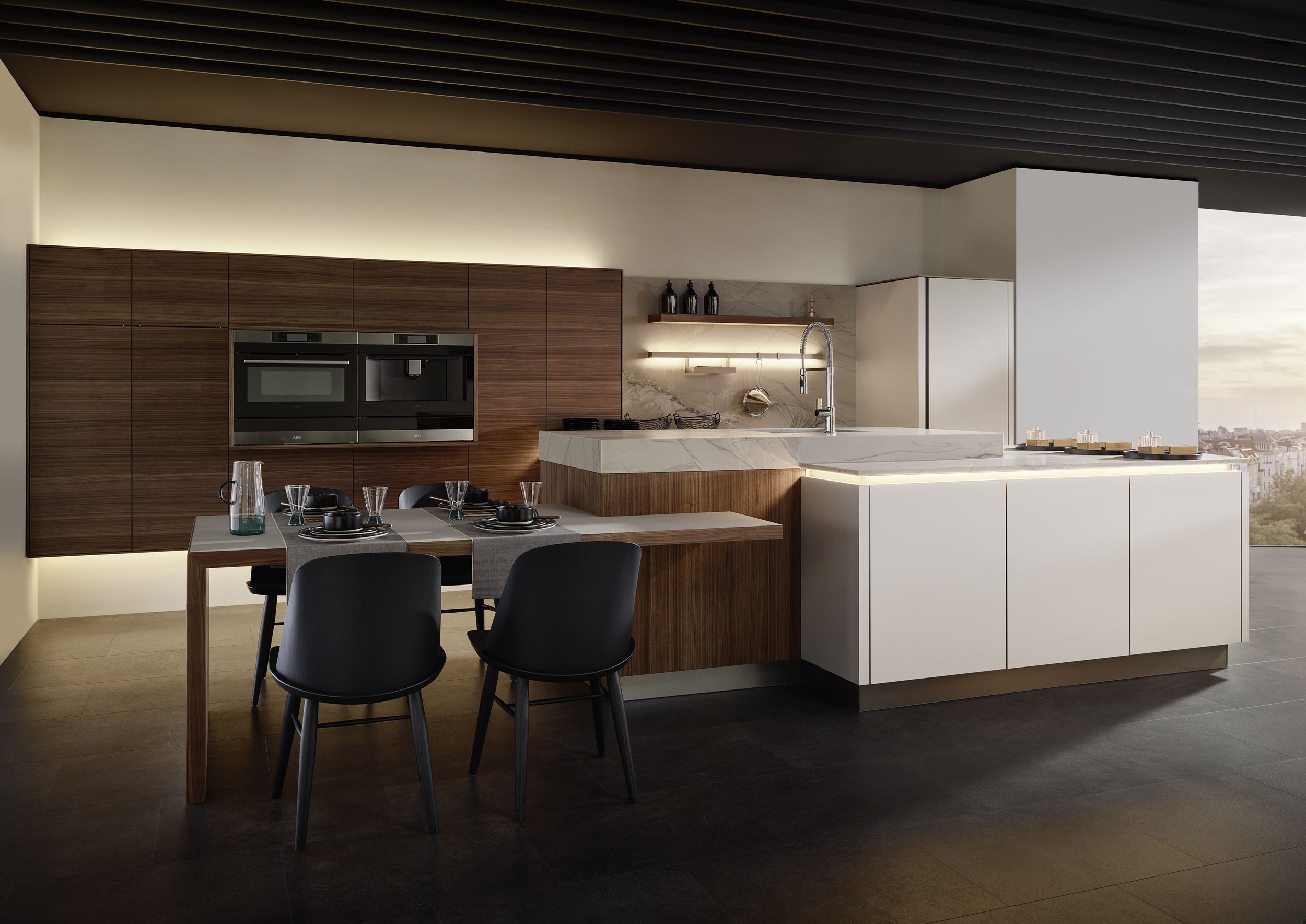 Leona / Fabiola by Sachsenküchen premium luxury bespoke German kitchens. Veneer oak wood kitchens. Sustainable kitchens.