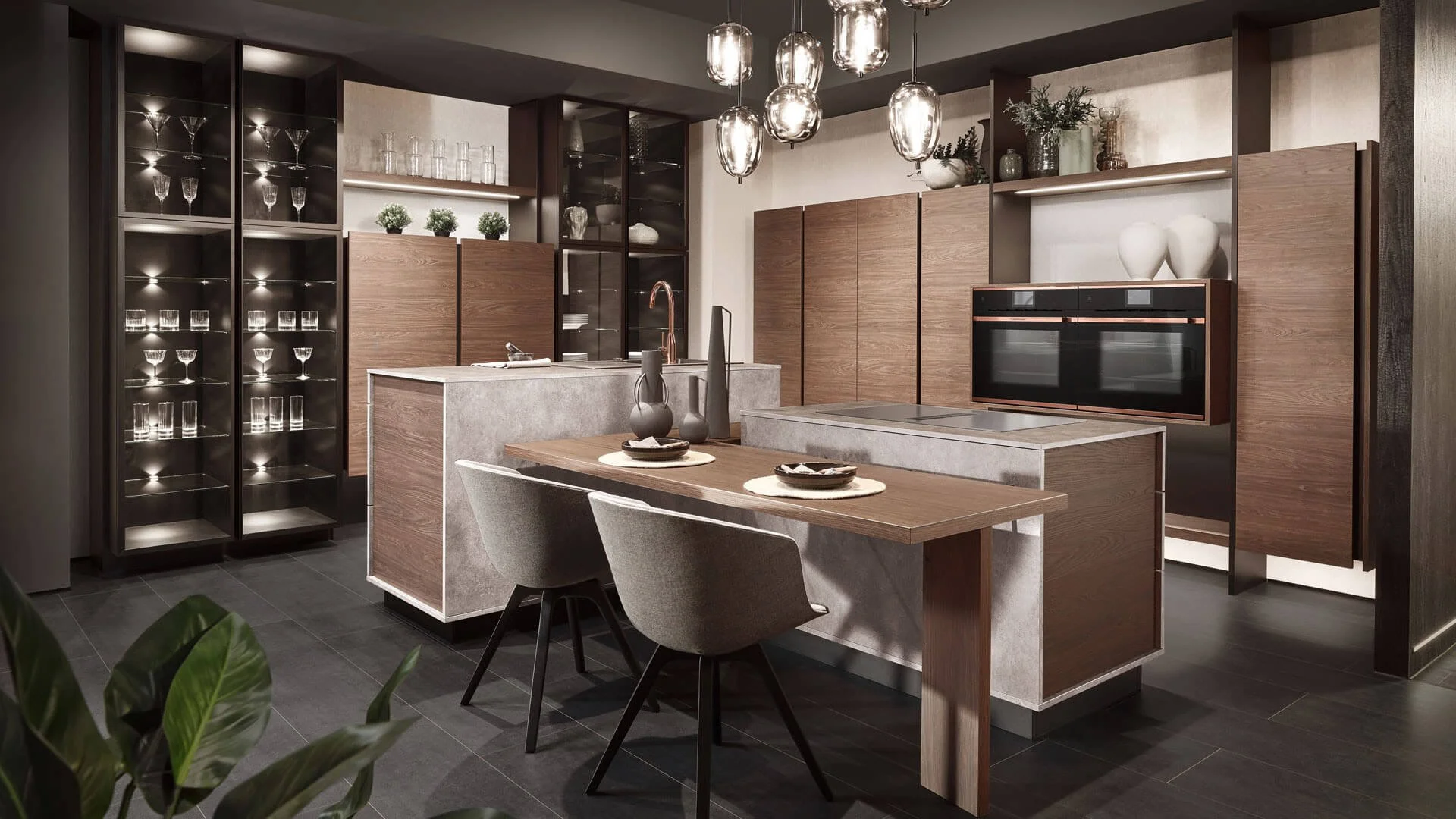 Lana / Stana by Sachsenküchen premium luxury bespoke German kitchens. Dark Oak. Island kitchens.