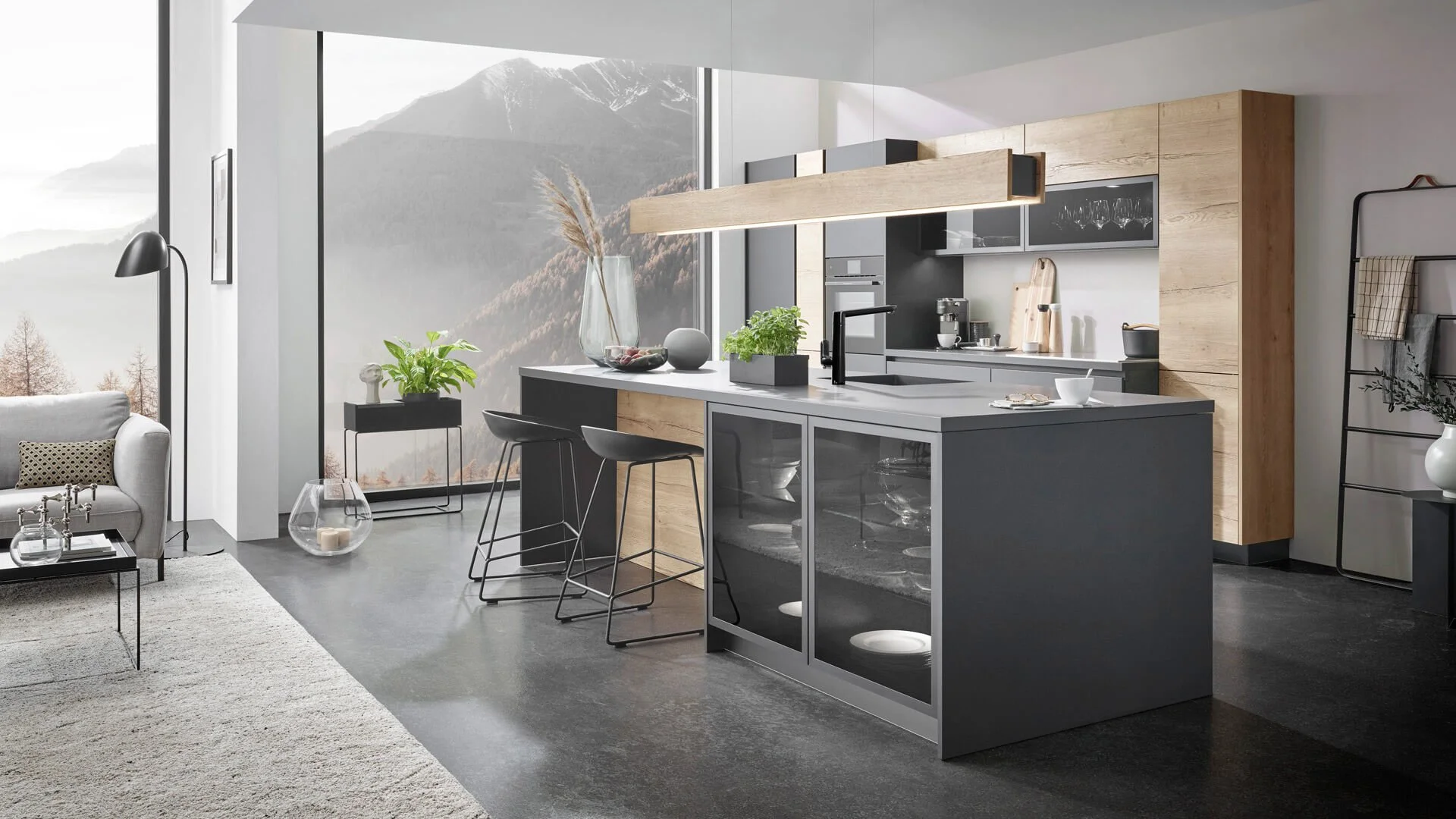 Lara / Lana by Sachsenküchen premium luxury bespoke German kitchens. Island kitchens. Sustainable kitchens. Wood oak veneer kitchens.