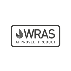 WRAS approved product label with a water droplet icon.