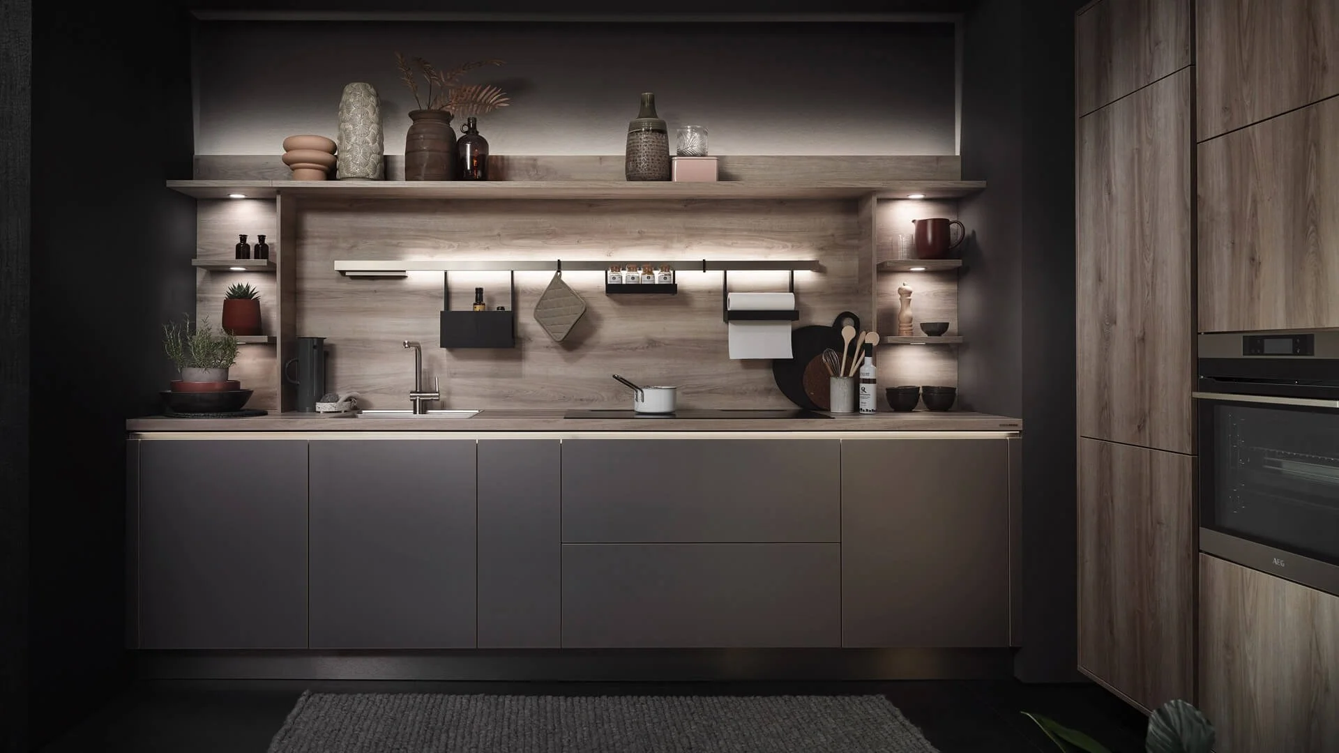 Edda / Adina by Sachsenküchen premium luxury bespoke German kitchens. Oak wooden kitchens. Sustainable kitchens. Anthracite kitchens. Black kitchens.