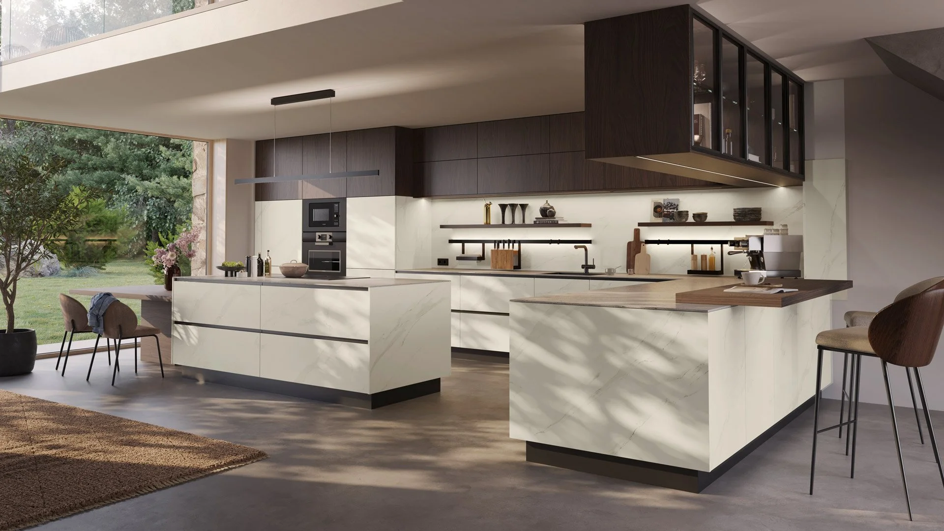 Stana / Lana by Sachsenküchen premium luxury bespoke German kitchens. White light kitchens. Island kitchens.
