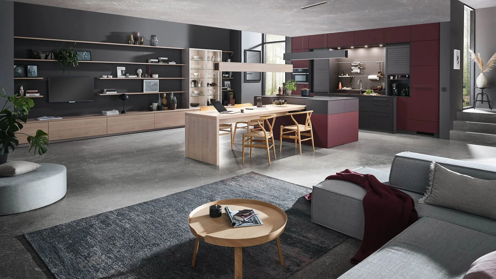 Fiora / Fenix / Edda by Sachsenküchen premium luxury bespoke kitchens. Dark wood veneer oak kitchens