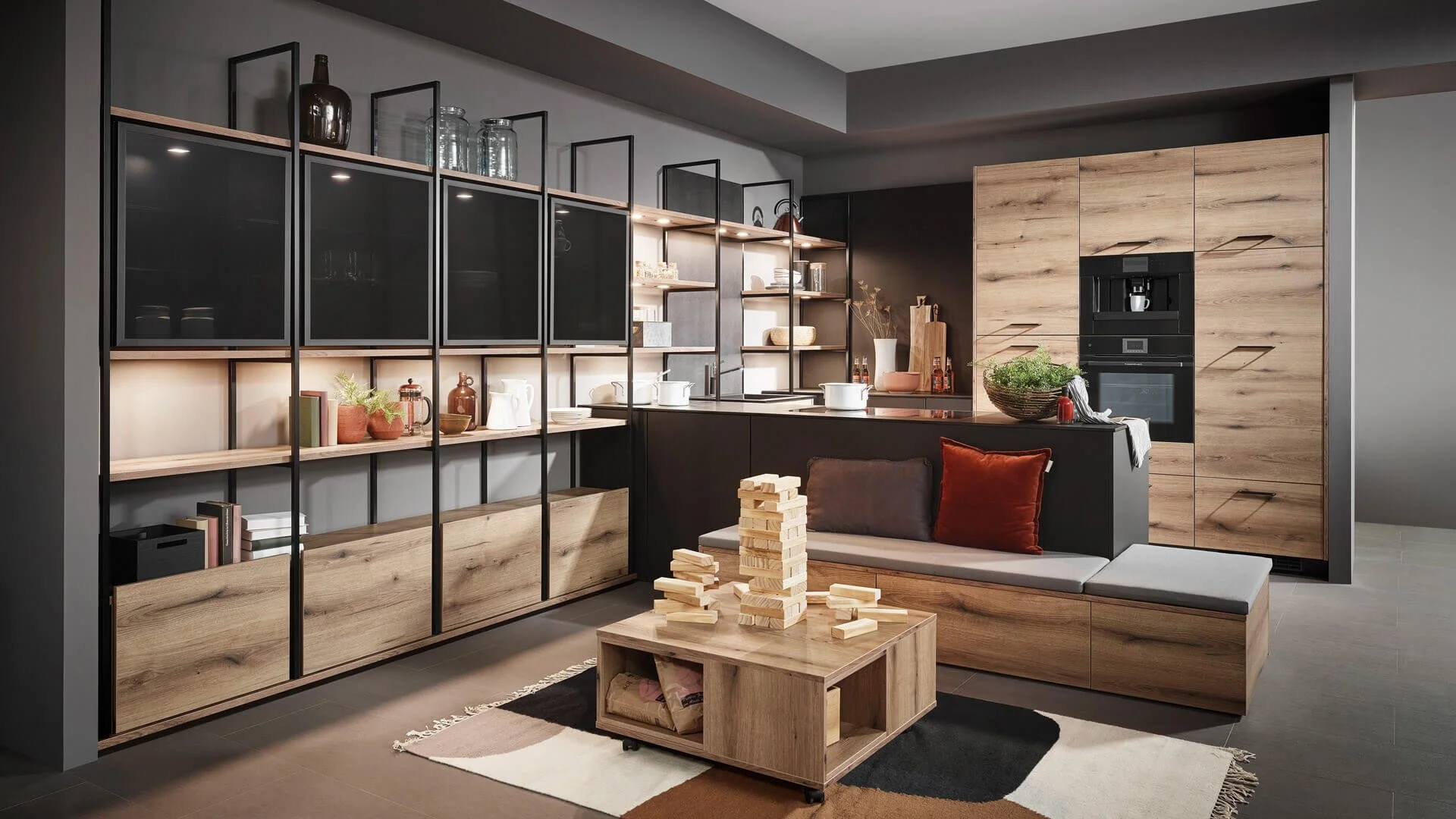 Lana / Fiora FENIX NTM by Sachsenküchen premium luxury bespoke German kitchens. Black glass kitchens.