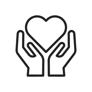 Outline of two hands holding a heart