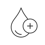 Outline of a water droplet with a plus sign inside small circle