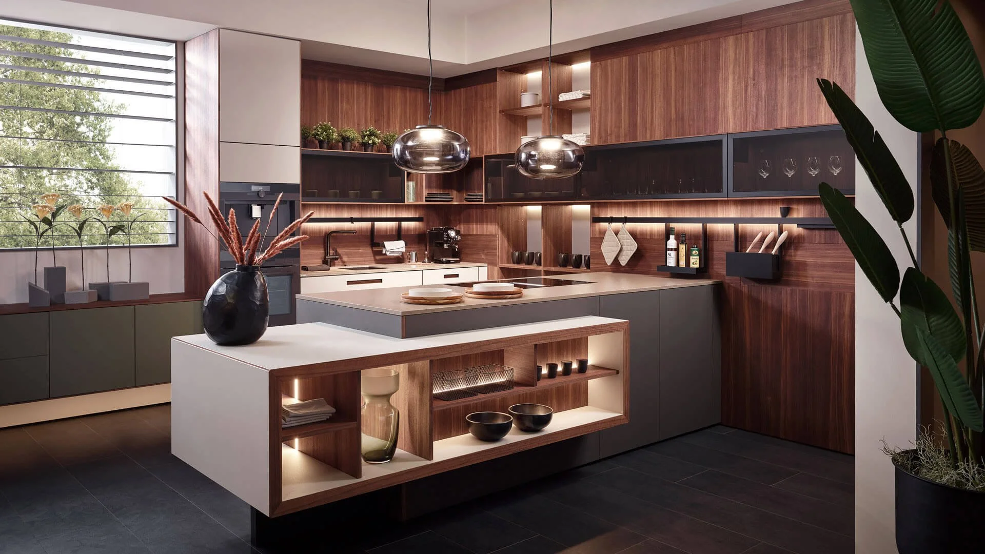 Leona linoleum light and dark kitchens by Sachsenküchen premium luxury German kitchens