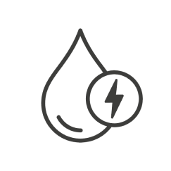 Line drawing of a water droplet with a lightning bolt inside a circle