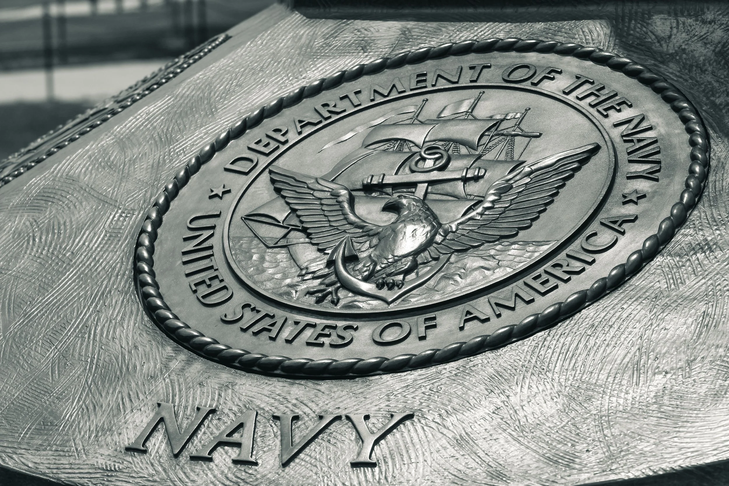 Close-up of a United States Navy badge or emblem.