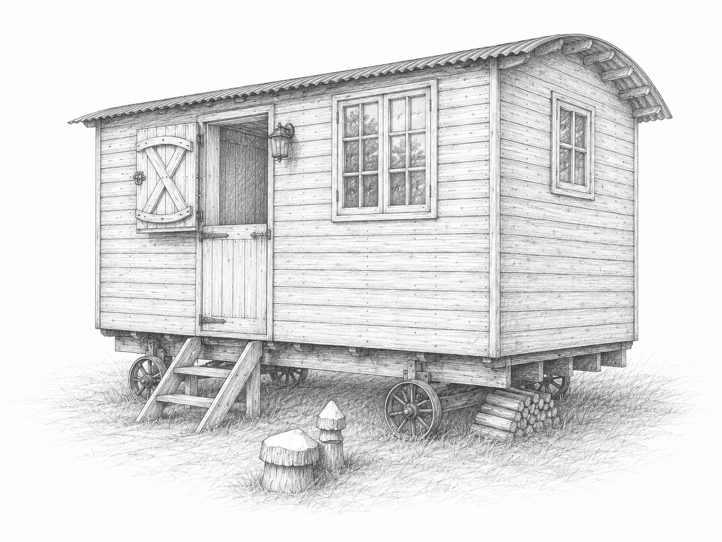 Elmwood Carpentry And Construction - Wooden Shepherds Hut Sketch