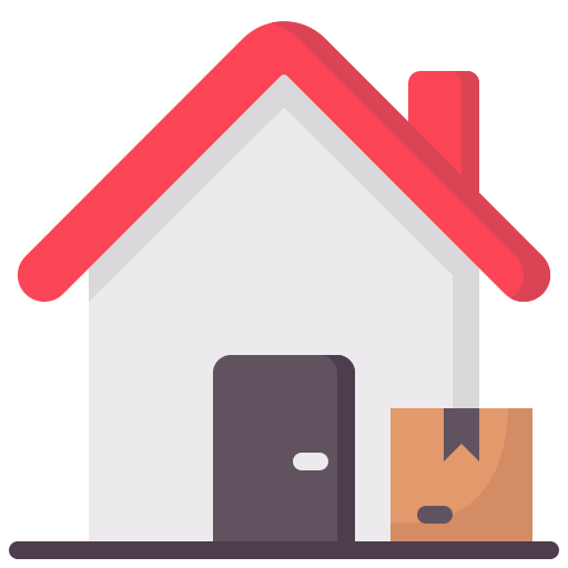 Illustration of a house with a cardboard box nearby.