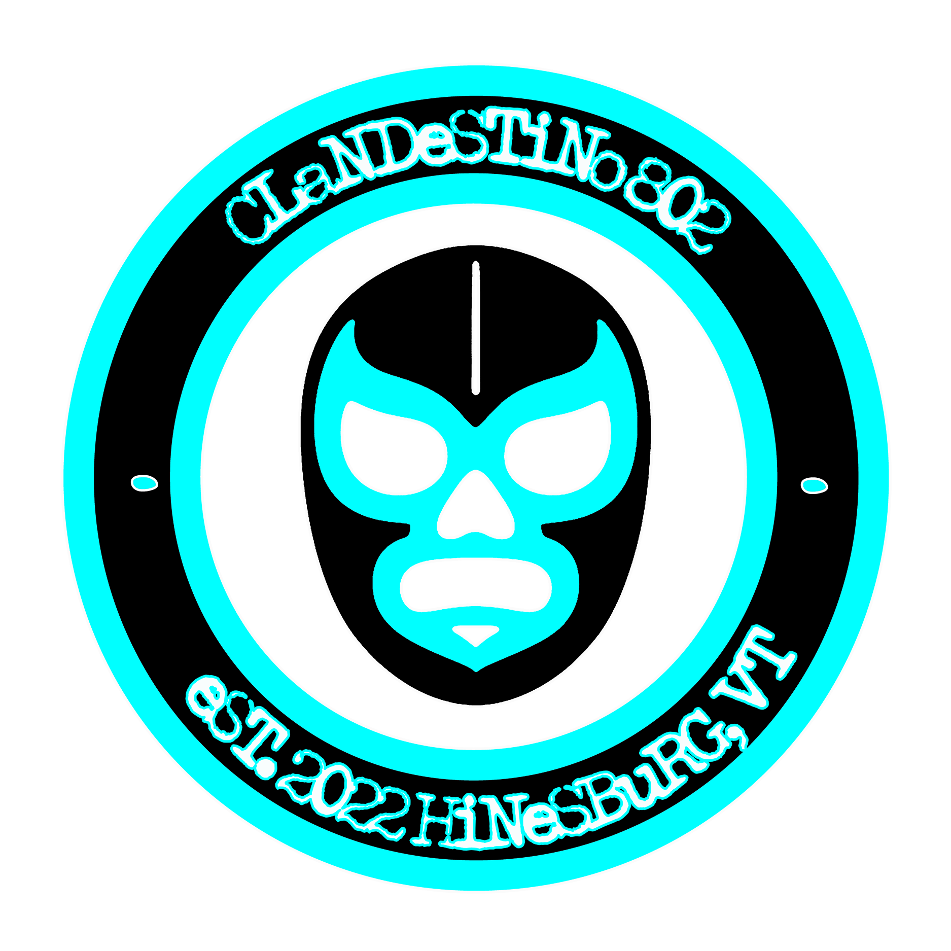 Circular logo with a black background and cyan and white accents, featuring a stylized skull with a central vertical line, surrounded by text that reads 'HEADSTUFFER' at the top and 'SHINEDISH' at the bottom.
