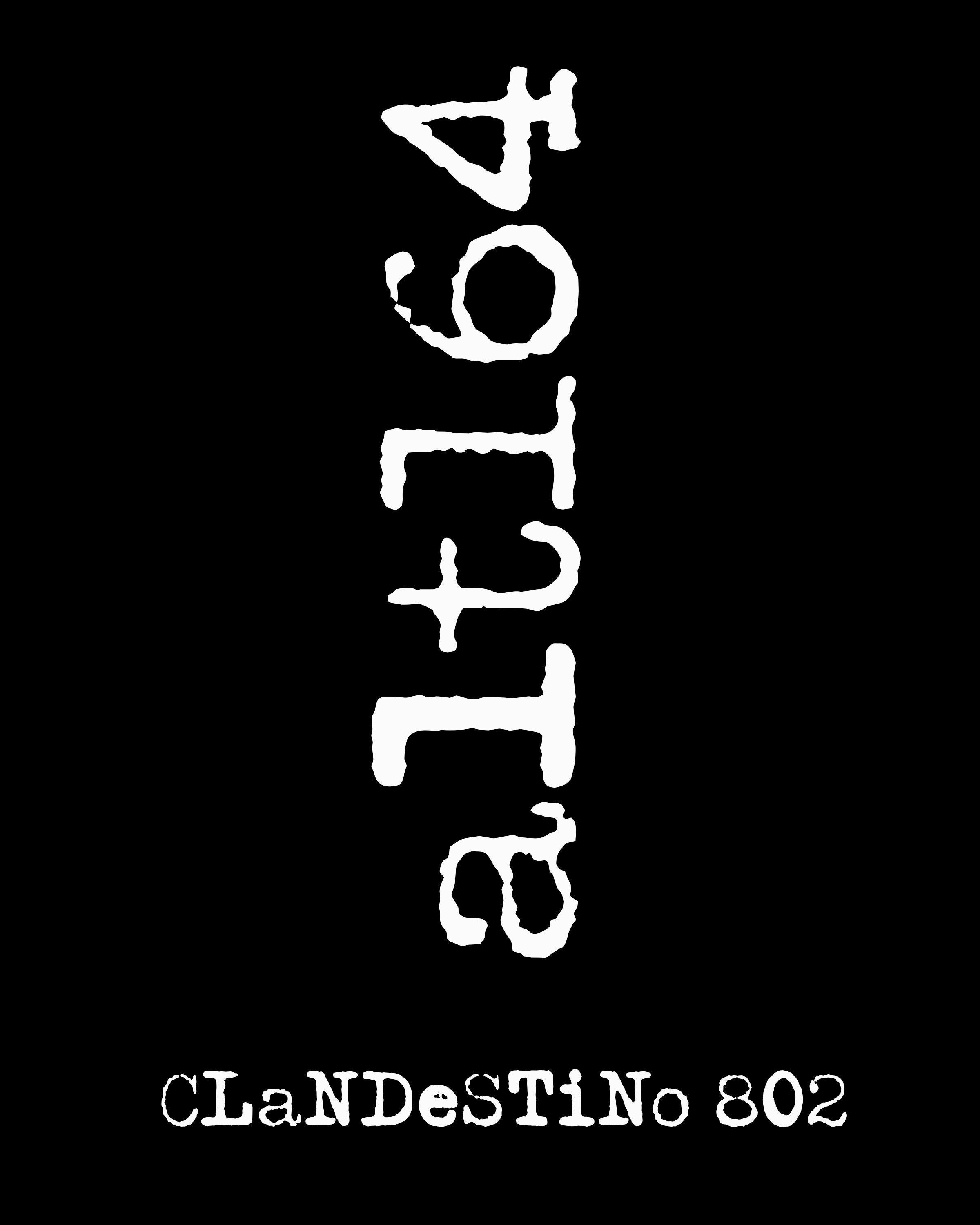 Black background with white, handwritten-style text that reads "Clandestino 802" and "4" with the number "4" displayed vertically.
