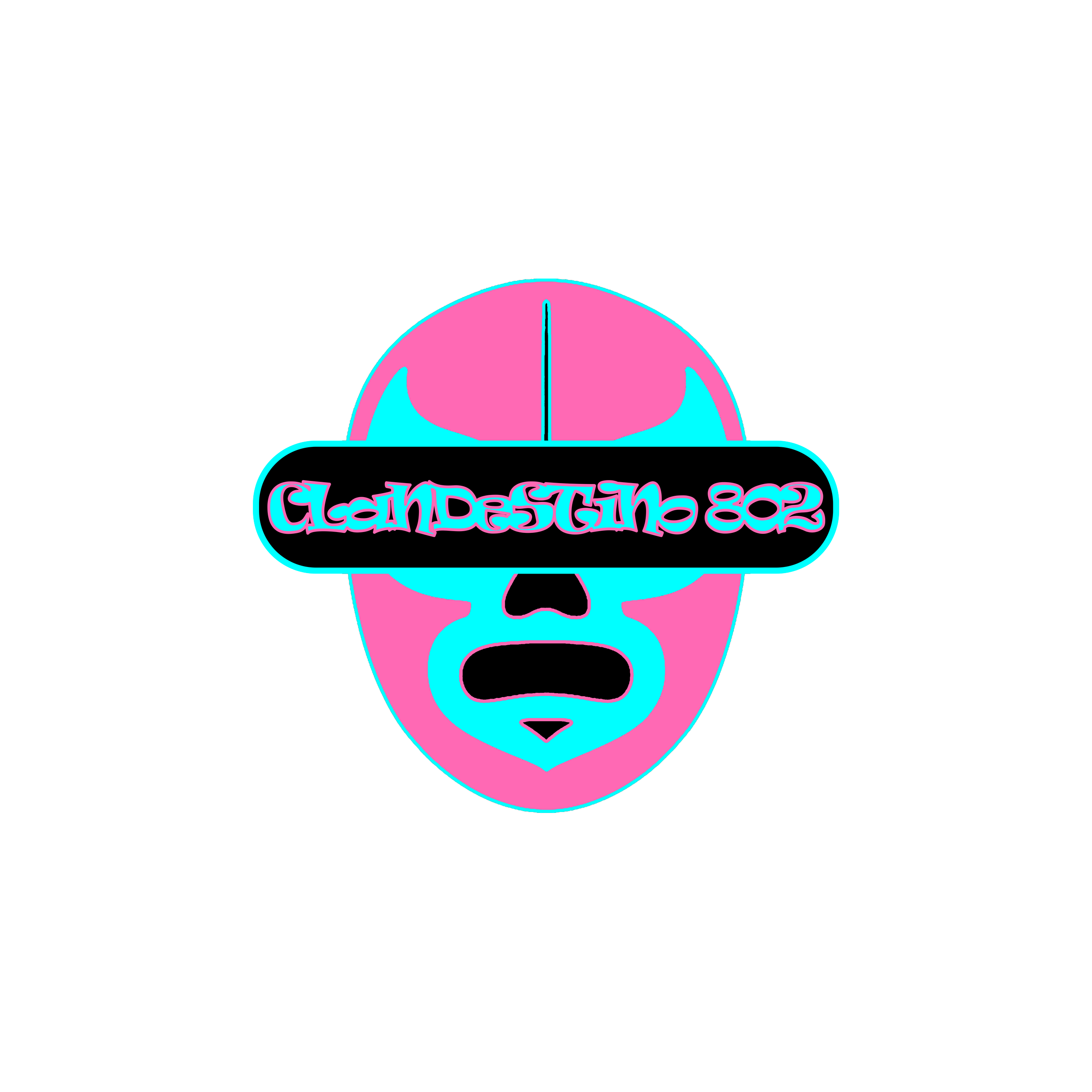 A digital illustration of a dog's face with pink and blue neon outlines, with stylized text that reads 'Glamedog' in a neon pink and blue cursive font.