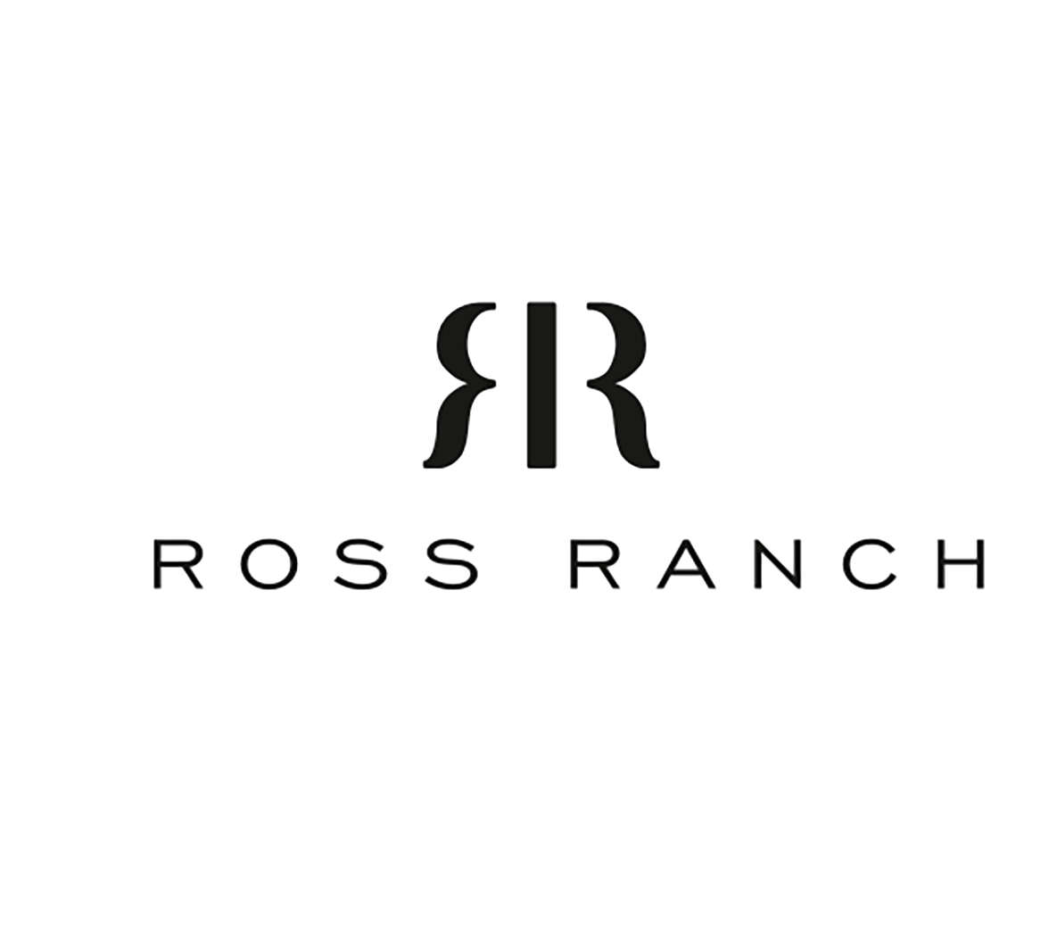 Logo for Ross Ranch featuring a stylized letter R enclosed by decorative elements, with 'Ross Ranch' written below in uppercase letters.