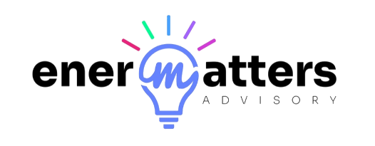A logo for 'energy matters' featuring a light bulb with a colorful explosion of lines above it and the words 'energy matters' with 'advisory' underneath.