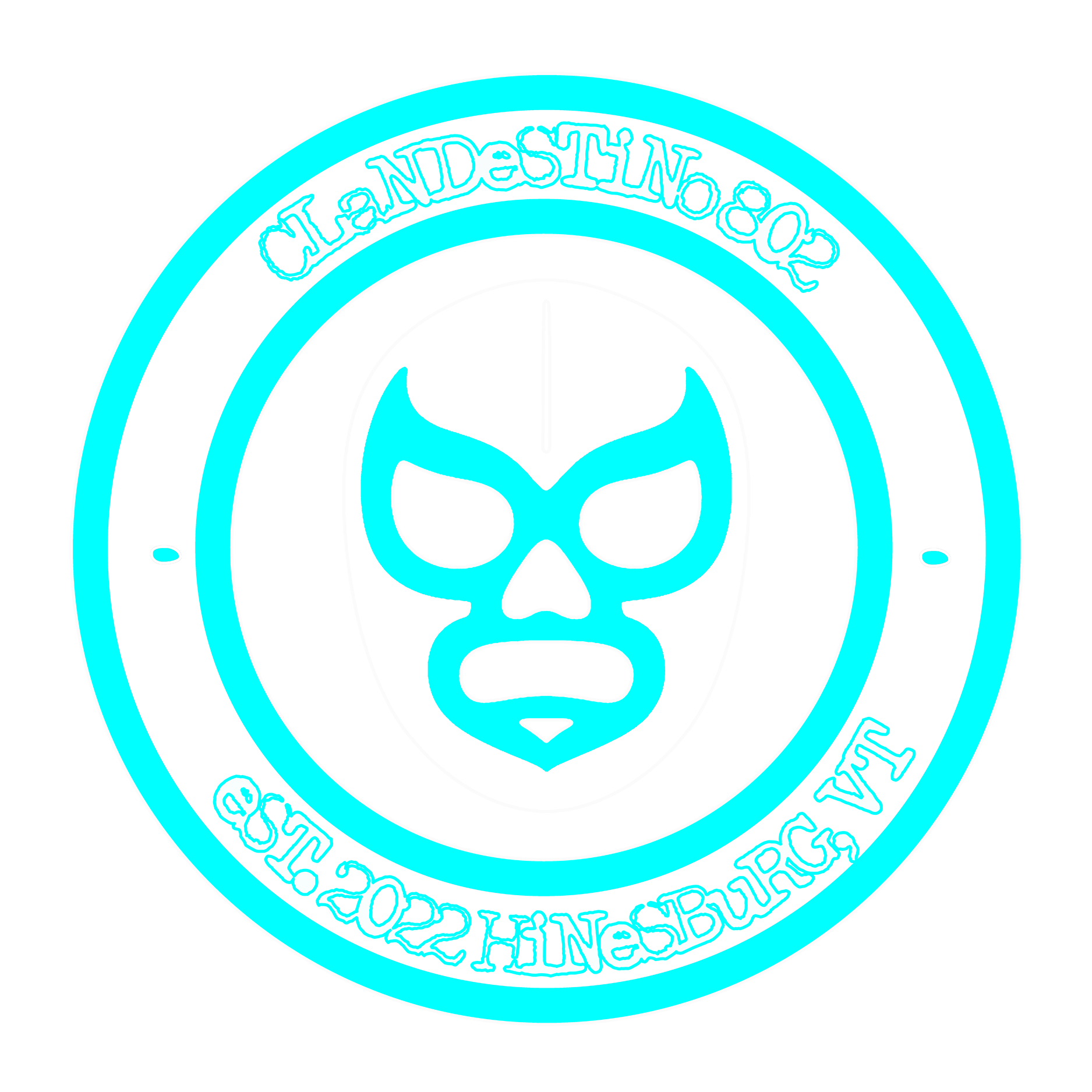 Neon-style logo of the Marvel character Deadpool, featuring a stylized skull with a mask, surrounded by circular text reading 'CLEVELAND'S DEADPOOL?' with other unreadable text in a circular pattern.