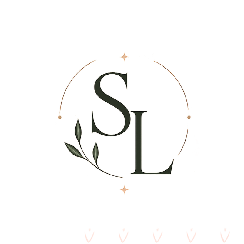 Stylized logo with the letters 'S' and 'L' inside a circular border, featuring a small branch with leaves on the left side, and surrounded by a gradient cluttered background.
