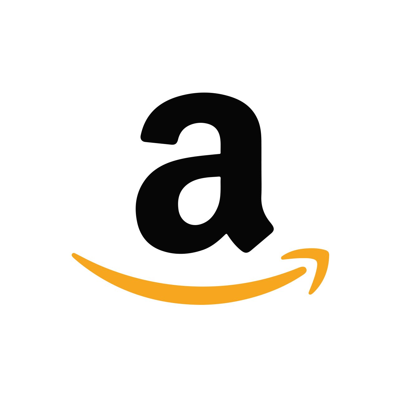 Logotipo de Amazon con una letra 'a' grande en negro y una flecha naranja en forma de sonrisa debajo.