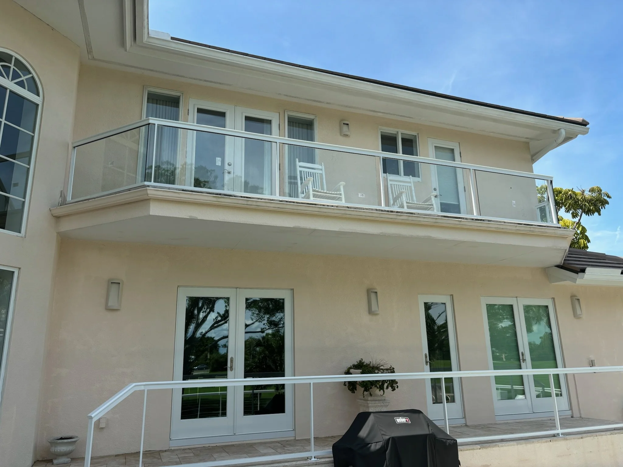 Luxury glass railings balcony.
