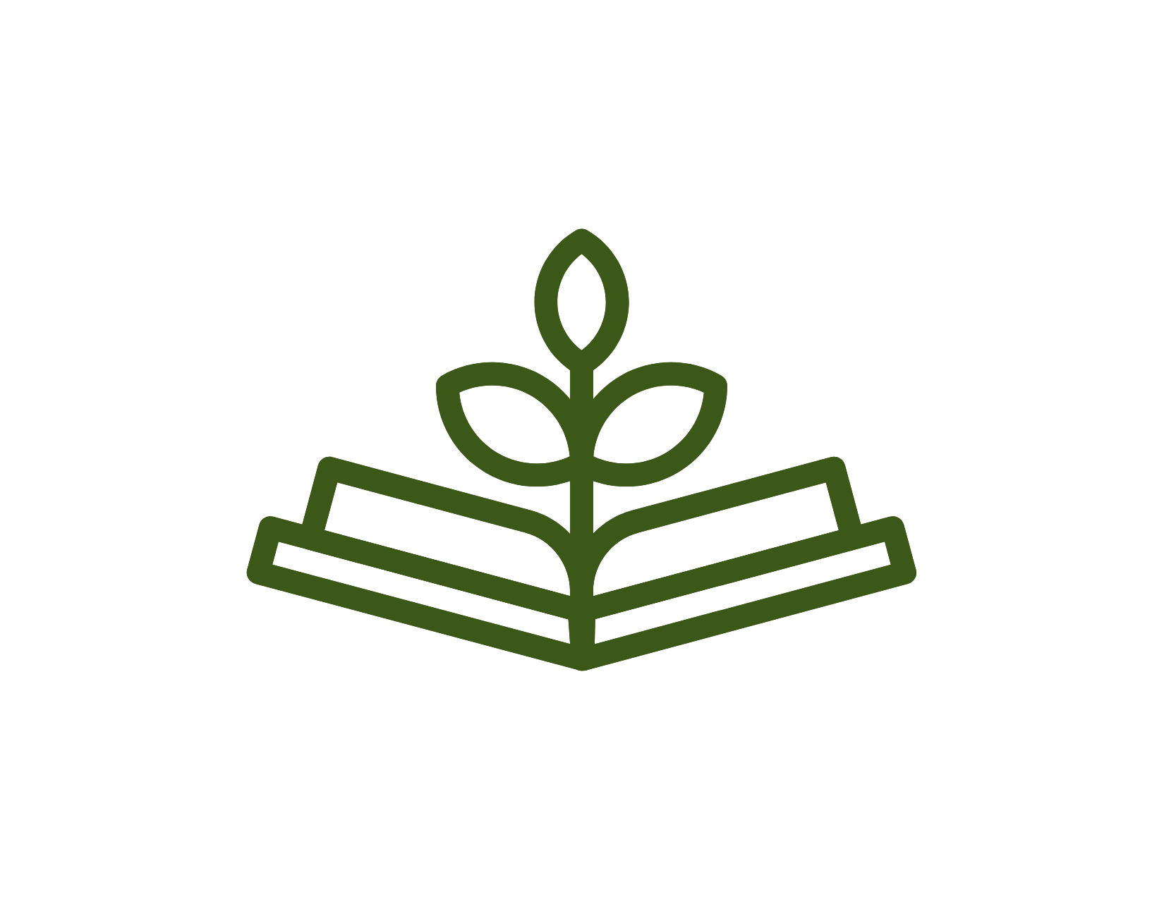 Open book with a plant growing from it, symbolizing knowledge and growth