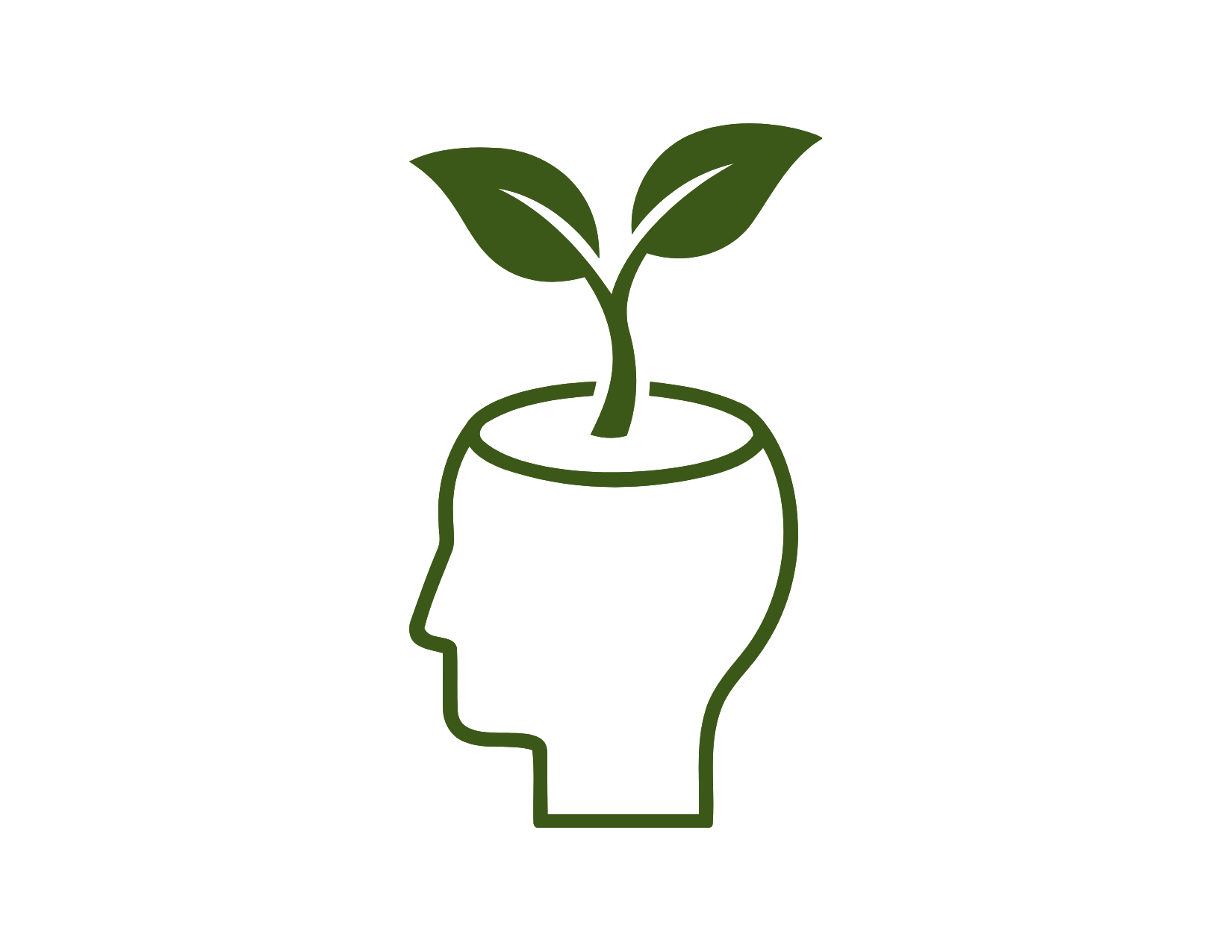 Outline of a human head with a plant growing from it, symbolizing mental growth or sustainability.