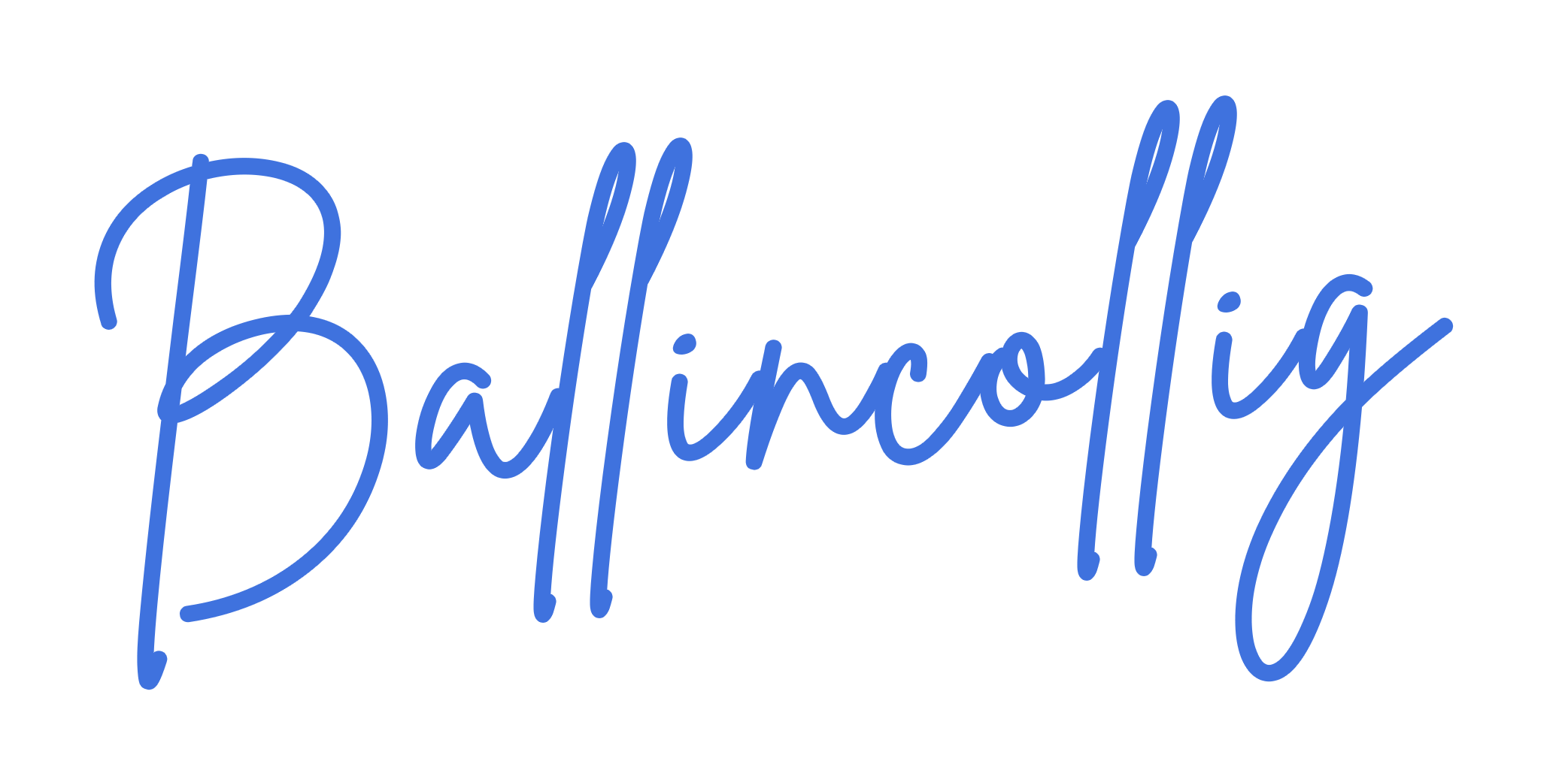 Blue cursive text that says 'Ballincollig' on a black background.