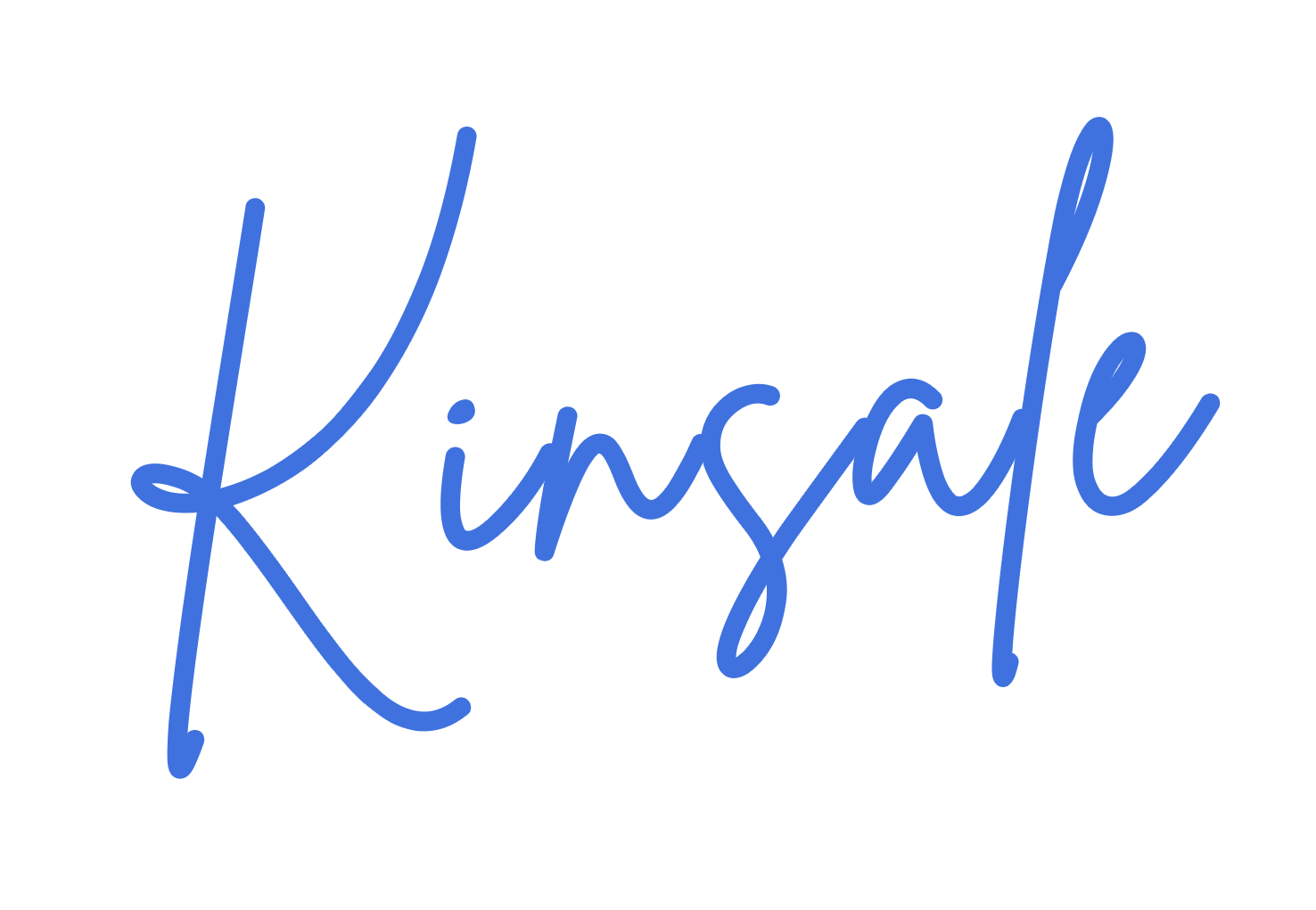 The word 'Kinsale' written in cursive, blue text on a black background.